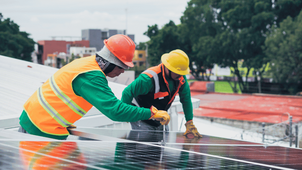 Consultant advising housing association on energy-efficient retrofit solutions.
