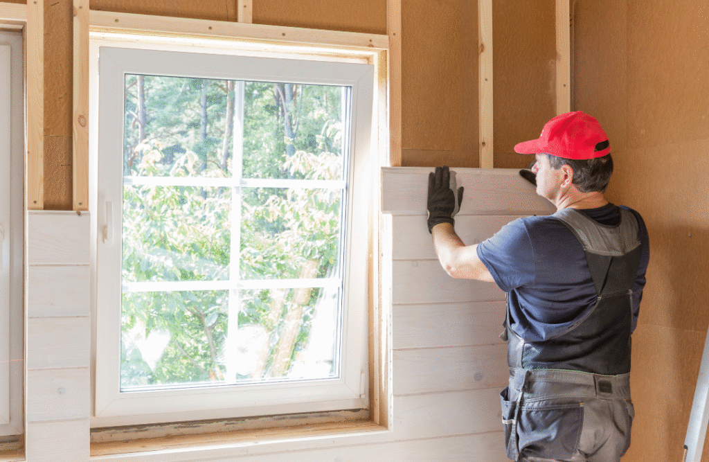 Students learning insulation installation techniques in a hands-on workshop.