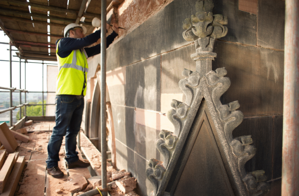Expert working on the restoration of a traditional heritage building.